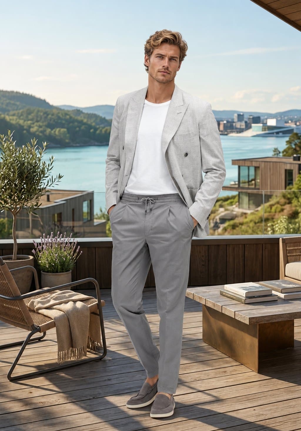 Blazer med beige bukse
